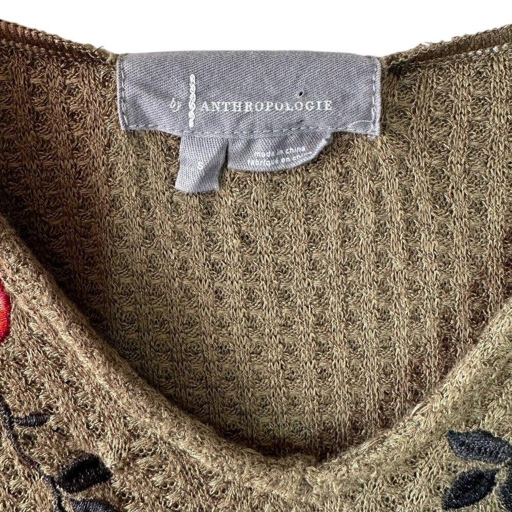 Anthropologie Olive Green Embroidered Floral Waffle Knit Hoodie Size Small - Picture 7 of 8